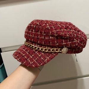 Gorgeous tweed hat, red and gold, worn once, like new.